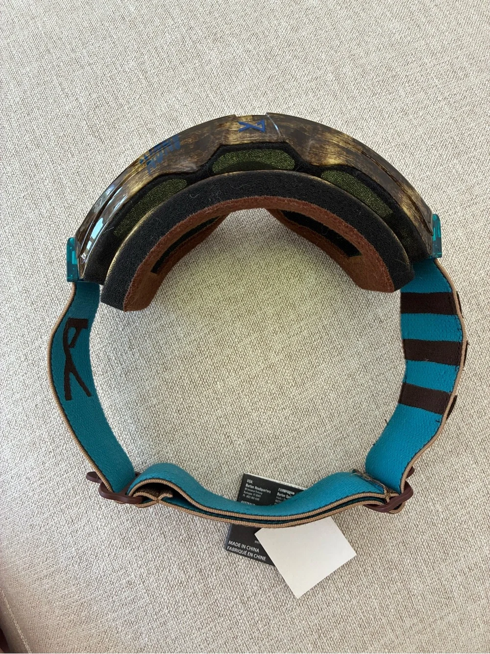 Teal Brown Strap Blue Lens Snow/Ski Goggles